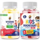 Gumie magnezowe dla dzieci i witaminy D3 K2 Gummies 5000 j.m. - Immune & Bone Support - Suplement Gummy bez witaminy D - Wysoka absorpcja, Wegan, Gummies bez glutenu dla dorosłych