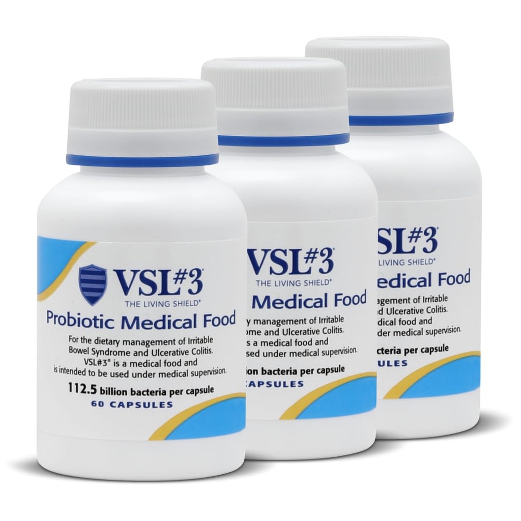 VSL # 3 ® Probiotyki dla zdrowia trawiennego, IBS & objawy UC - 112.5B CFU, Wysokiej mocy, Multi- Strain, Live, Lodówka Probiotyczne, Medical Food for Gut Health Support in Men & Women, 180 Kapsułki