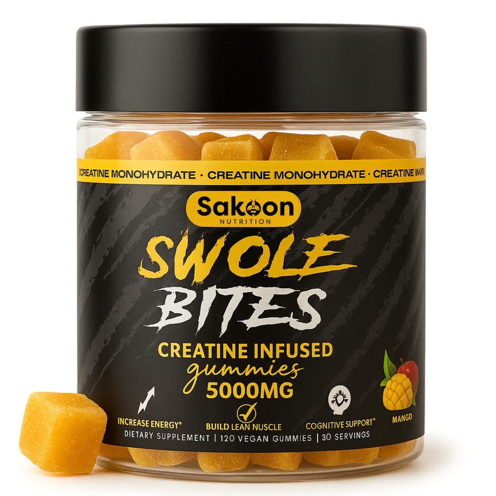 Gummie kreatynowe 5000mg - Wegan - Budowniczy mięśni - Siła i Wsparcie energetyczne - 120 Hrabia - Mango Flavor - Monowodny suplement dla mężczyzn i kobiet