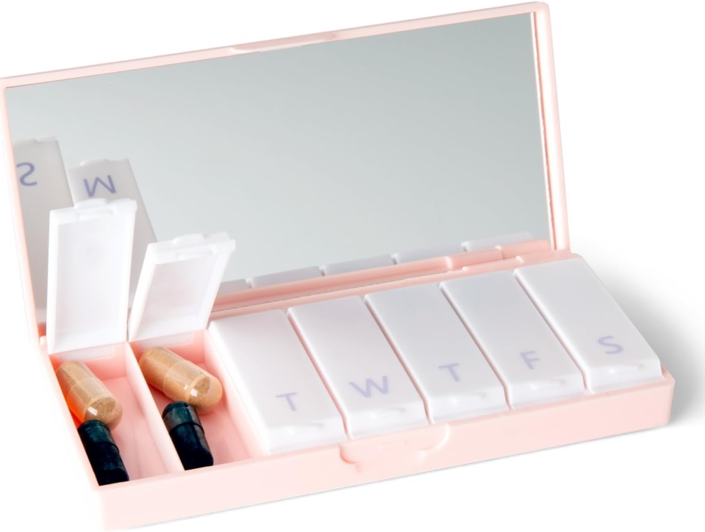 PORT X POLISH Designer Weekly Pill Box Organizator (Single 1X Daily, Blush Pink) 124; Compact, Stylowe 7- Day Suplement Witaminy Przypadek 124; Cute Portable Mini Travel Medicine Carrier 124; BPA- Free Pillbox Caddy