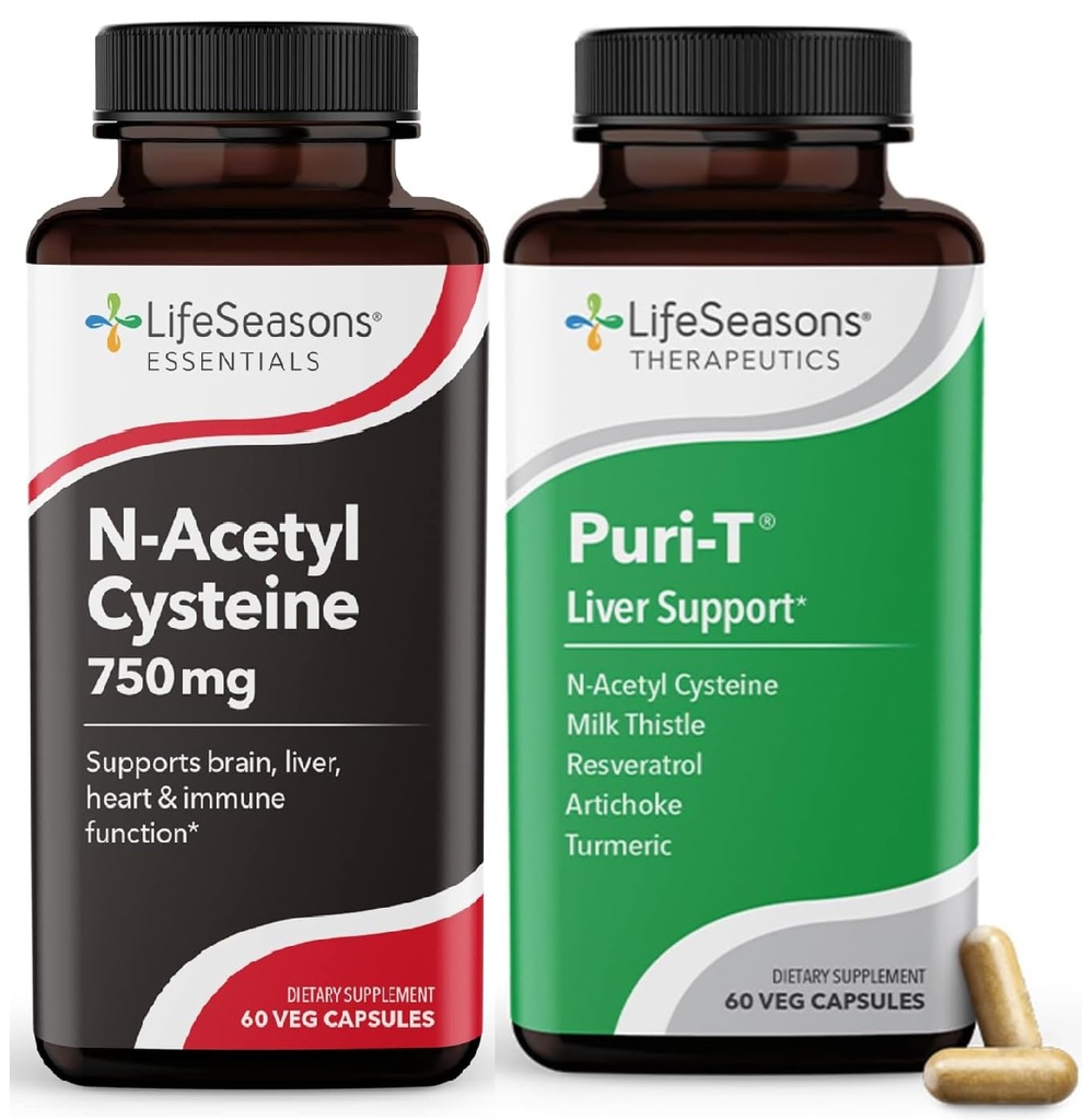 LifeSeasons Puri- T z N- Acetylo Cysteina Boost - Wspiera detoksykację wątroby i płuc - 120 kapsułek