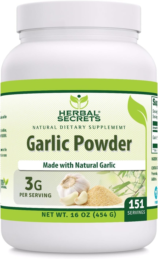 Herbal Secrets Garlic Powder Supplement Agregat 124; 3 Mg per Serving Agregat 124; 16 Oz (454 G) Agregat 124; Non-GMO Agregat 124; Gluten- Free Agregat 124; Made in USA