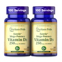 Puritan Pride Premium Sunvite ™ Mega-Potencja Witamina D3 10.000 IU, Suplement diety dla zdrowych kości, zębów i wsparcia systemu immunologicznego, 100 Softgels szybkiego wydania