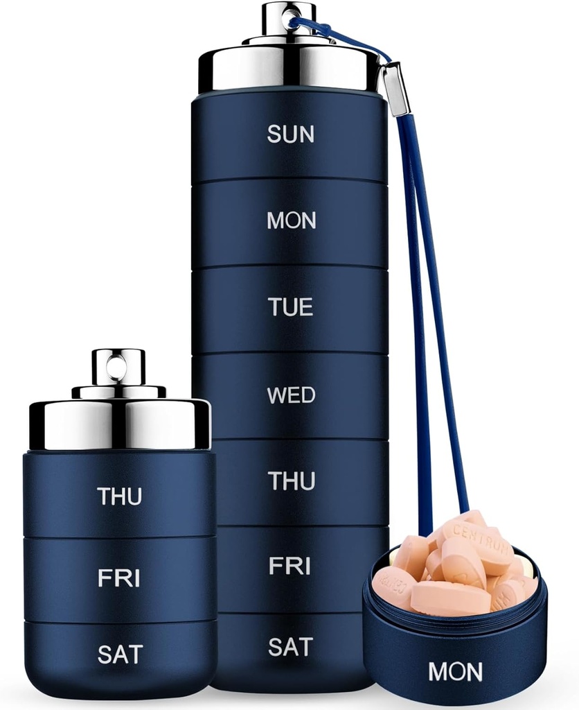 Mossime Metal Travel Pill Organizator, Portable 7 Day Organizator Witaminy Stackable, wodoodporny 1 razy dziennie Pill Box, Duży pojemnik na pióro, Daily Medicine Organizer for witaminy, Olej rybny, Suplement