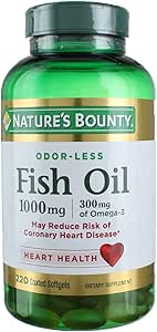 Nature 's Bounty Fish Oil 1000 mg Omega-3, 220 Odoross Softgels (Opakowanie 3)