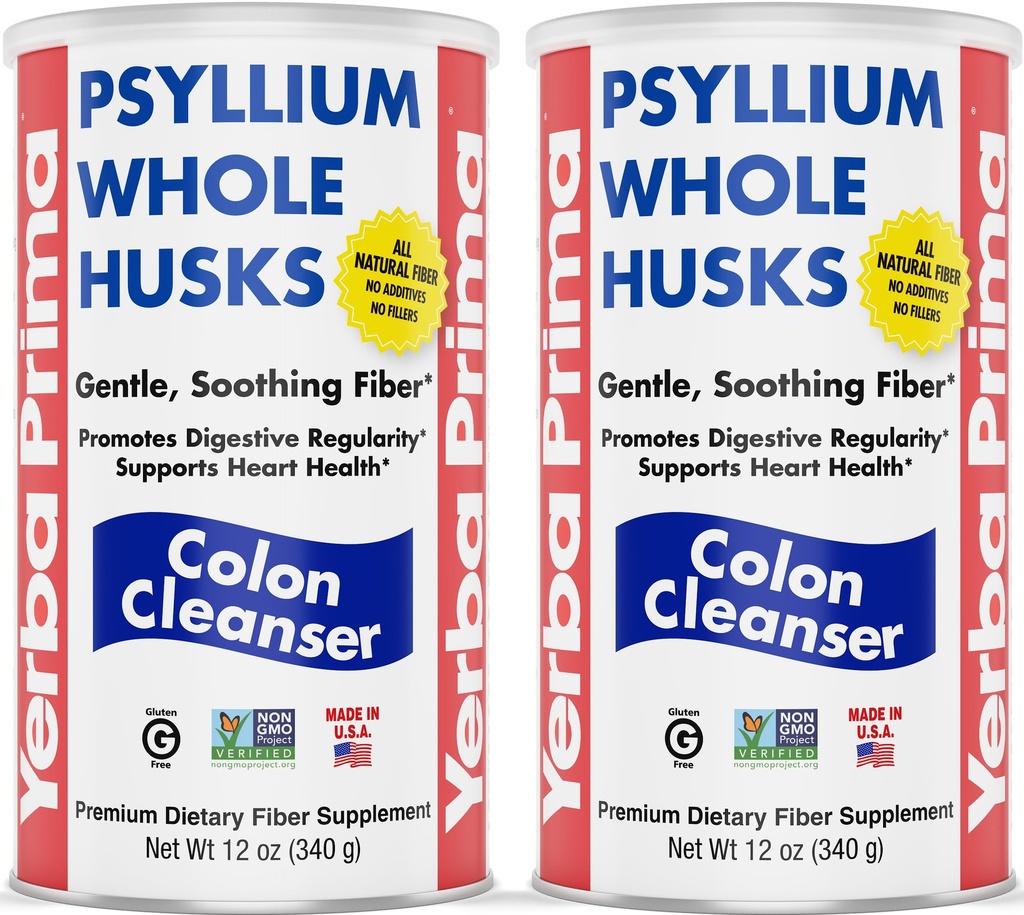 Yerba Prima Psyllium Whole Husks, Colon Cleanser 12 oz (Pack of 2) - Wszystkie Natural Dietetic Fiber, Pure Premium Psyllium, Lab- Tested Non-GMO, Gluten- Free Fiber, Made in USA