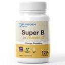 Kompleks energetyczny Puregen Labs Super B z witaminą C - Immune Health, Energy & Nerwowy system wsparcia - Non-GMO, Gluten- Free 100 Tabletki wegetariańskie