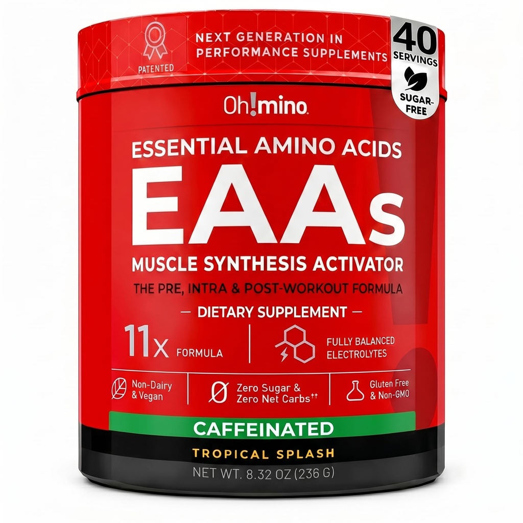 Mino Essential Amino Acids Supplement. Tropikalny Splash, proszek kafeeinowany. Wszystkie 9 EAA, BCAA i The Perfect Amino na treningi, Amino Energy, i budować mięśnie i odzyskać szybciej.