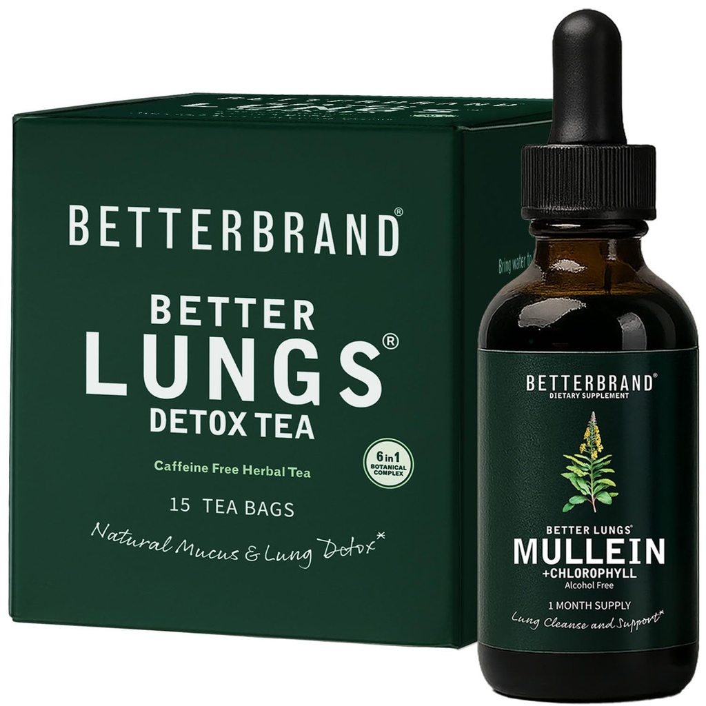 Betterbrand BetterLungs Health Pack - Lepsze płuca Detox Tea & Mullein Leaf Drincture Drops