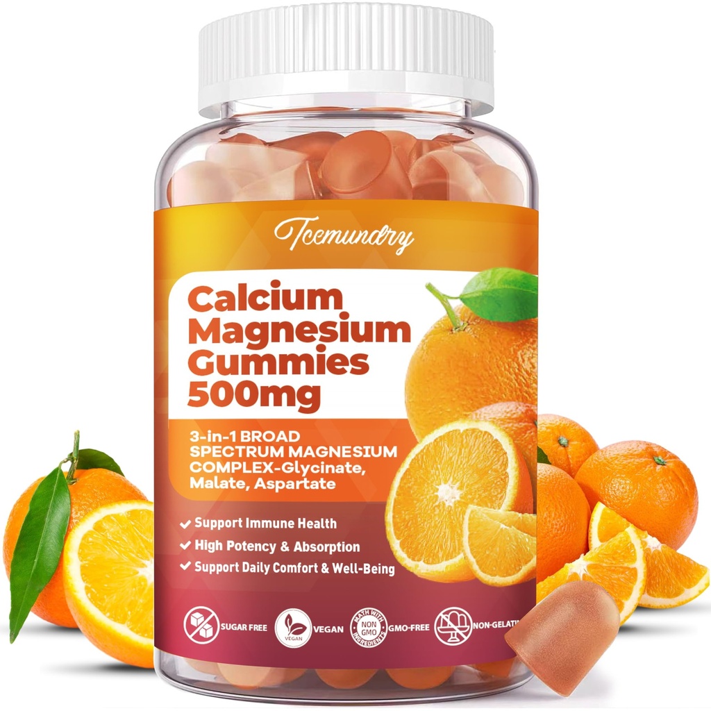 Suplement magnezu wapnia Gummie dla dorosłych: Cytrynian wapnia 600 mg z witaminą D3 i K2 dla kobiet mężczyzn - Pomaga B0ne Siła, Lepsze Zzz, Mięśnie, Energia i Immune (60 Count)