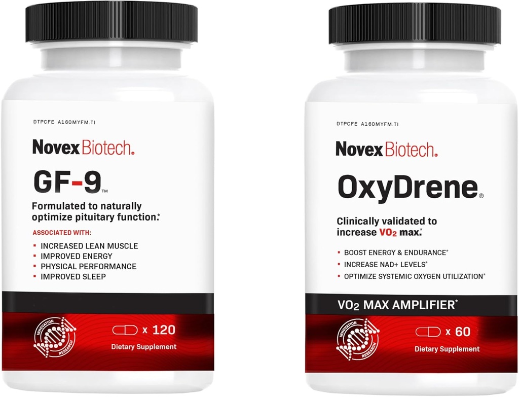 GF- 9 i OxyDrene męskiej wydajności stosu 30- Day Supply - Zwiększyć krytyczną peptyd, który wspiera energię i napęd, Plus Zwiększyć VO2 Max i NAD + dla poprawy sprawności fizycznej, Energia, & Wytrzymałość