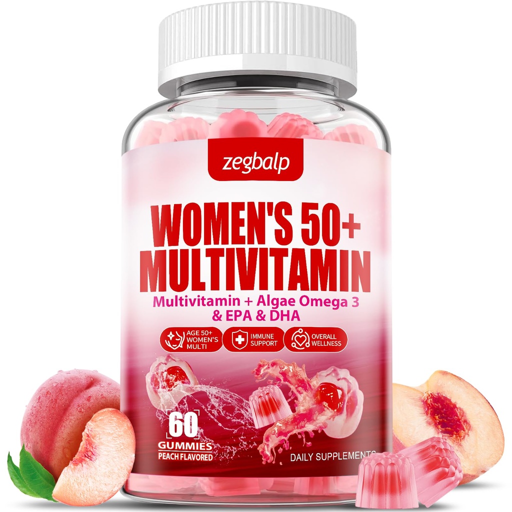 Wolne od cukru kobiety Multivitamin 50 Plus Gumie z wapniem, magnezu, cynku, witaminy A, C, D3, E, K2, B Kompleks, Folate, Biotin - Multi Vitamin & Minerals for Skin, Energia, Wsparcie immunologiczne
