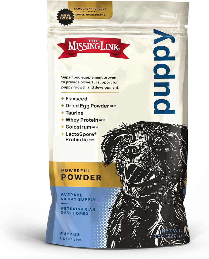 Brakujące Link Puppy 8oz Suplement - Superfood proszek pobudza wzrost i rozwój, Wspiera odporność, trawienie, kości, skóry i płaszcz psa