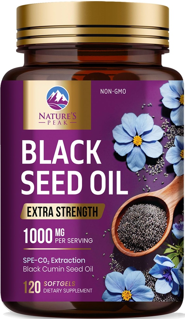 Black Seed Oil 1000mg - Premium Extra Siła Nigella Sativa Blackseed Oil - Black Seed Oil Skin, Digestive Health & Immune Support - Non-GMO Antioksydant, Gluten suplement wolny - 120 Softgels