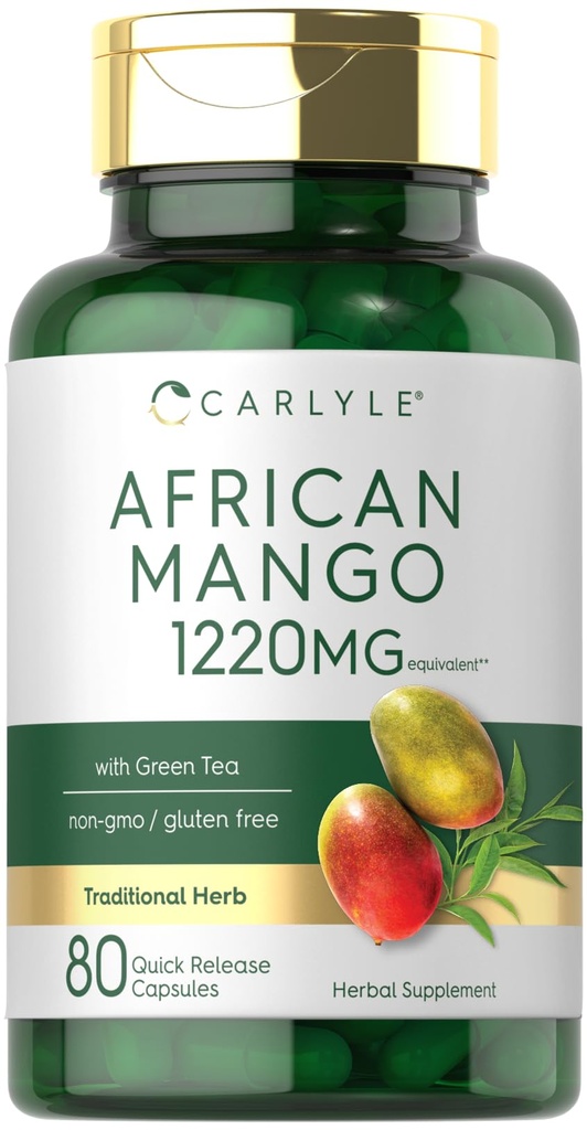 Carlyle African Mango Supplement 1220mg Xiv 124; 80 kapsułki Xiv 124; z Green Tea Extract Xiv 124; Non-GMO, Gluten Free