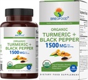 Brieofood Organic Turmeric z Black Pepper 1500mg, 45 Służenia, Wegetarianin, Gluten Free, 90 Tabletki wegetariańskie