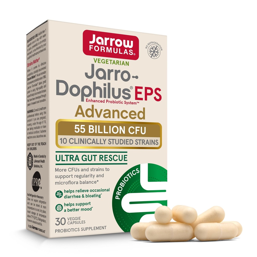 Jarrow Formulas Jarro- Dophilus EPS Advanced, 55 Miliard CFU Probiotyki, Poparcie pokarmowe dla dorosłych, 30 Probiotic Supplement Veggie Kapsułki, Do 30 Day Supply