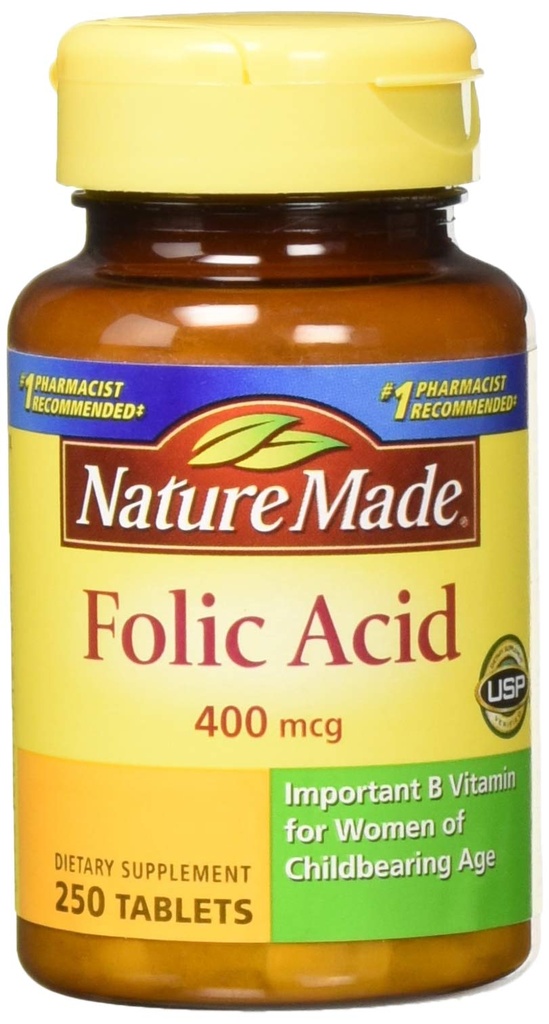 Nature Made Folic Acid (400 µg) Tablets, 250 Count, Opakowanie po 2