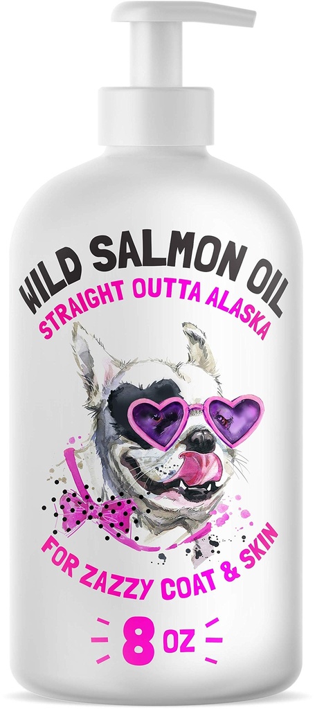 Wild Alaskan Salmon Oil for Dogs & Cats - Pure Fish Omega 3 6 9 Liquid EPA DHA Fatty Acids - Skin & Coat Supplement - Wsparcie wspólnej funkcji, Mózg, Oko, Immune & Heart Health - Made in USA 8 oz