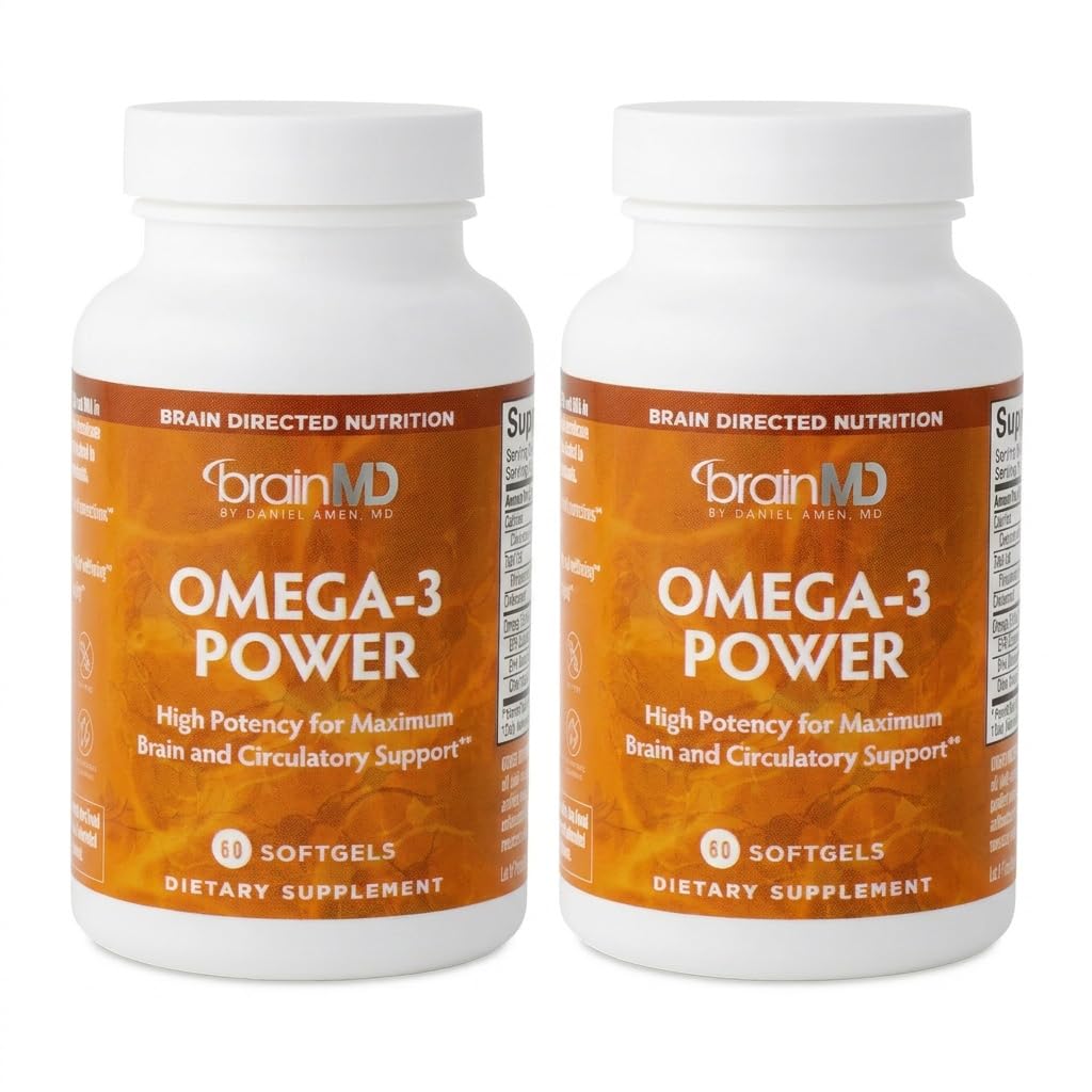 BrainMD Dr Amen Omega-3 Power - 60 Kapsułki, Opakowanie 2 - Joint & Immune Support Supplement - Zawiera DHA & EPA - Gluten Free - 60 Razem Sługi