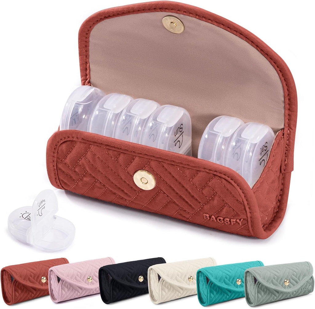 BAGSFY Cotygodniowy Pill Organizator 2 razy dziennie w Cute Fabric Pill Case, Medicine Bag, AM PM Pill Box 7 Day, Przenośne Medication Travel Case for Pills, Witaminy, Oleje rybne, Suplementy.