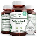 Natural Nutra Witamina A 10 000 IU Softgels - Witaminy o dużej mocy oka i skóry - Bez glutenu - Suplement dla zdrowia wzroku i skóry - Olej z wątroby dla mężczyzn i kobiet, Gluten Free 100 Softgels (2 Pack)