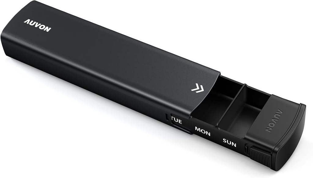 AUVON Metal Pill Cotygodniowy organizator z projektowania slajdów, stylowe pióro podróży 7 Dzień ochrony prywatności, Aluminiowy Alloy Pill Case z dużym składem do suplementów, Olej rybny (czarny)