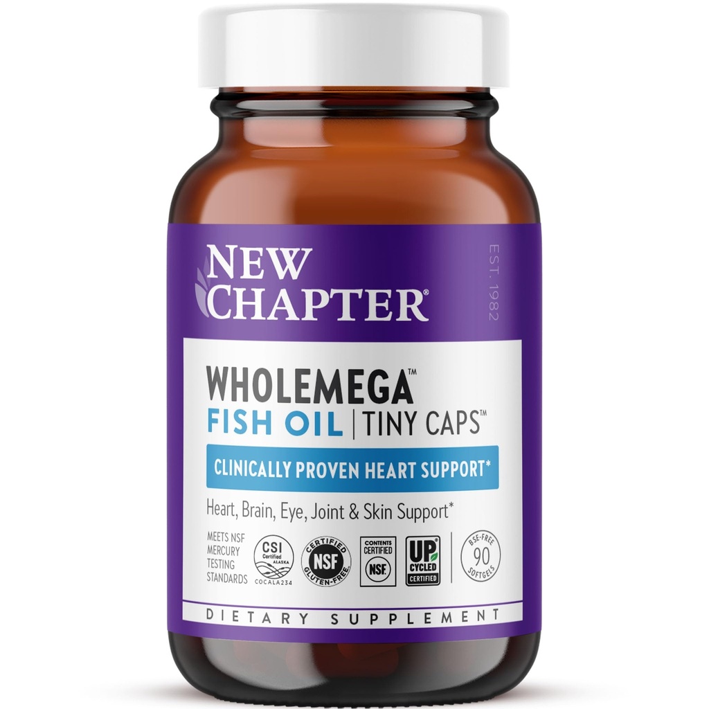 Nowy rozdział Wholemega Fish Oil Supplement, Tiny Capsules, 2000mg per Serving, Clinically Proven Wild Alaskan Salmon Oil with Omega-3 + Witamina D3 + Astaksantyna, 500mg Each - 90 Count