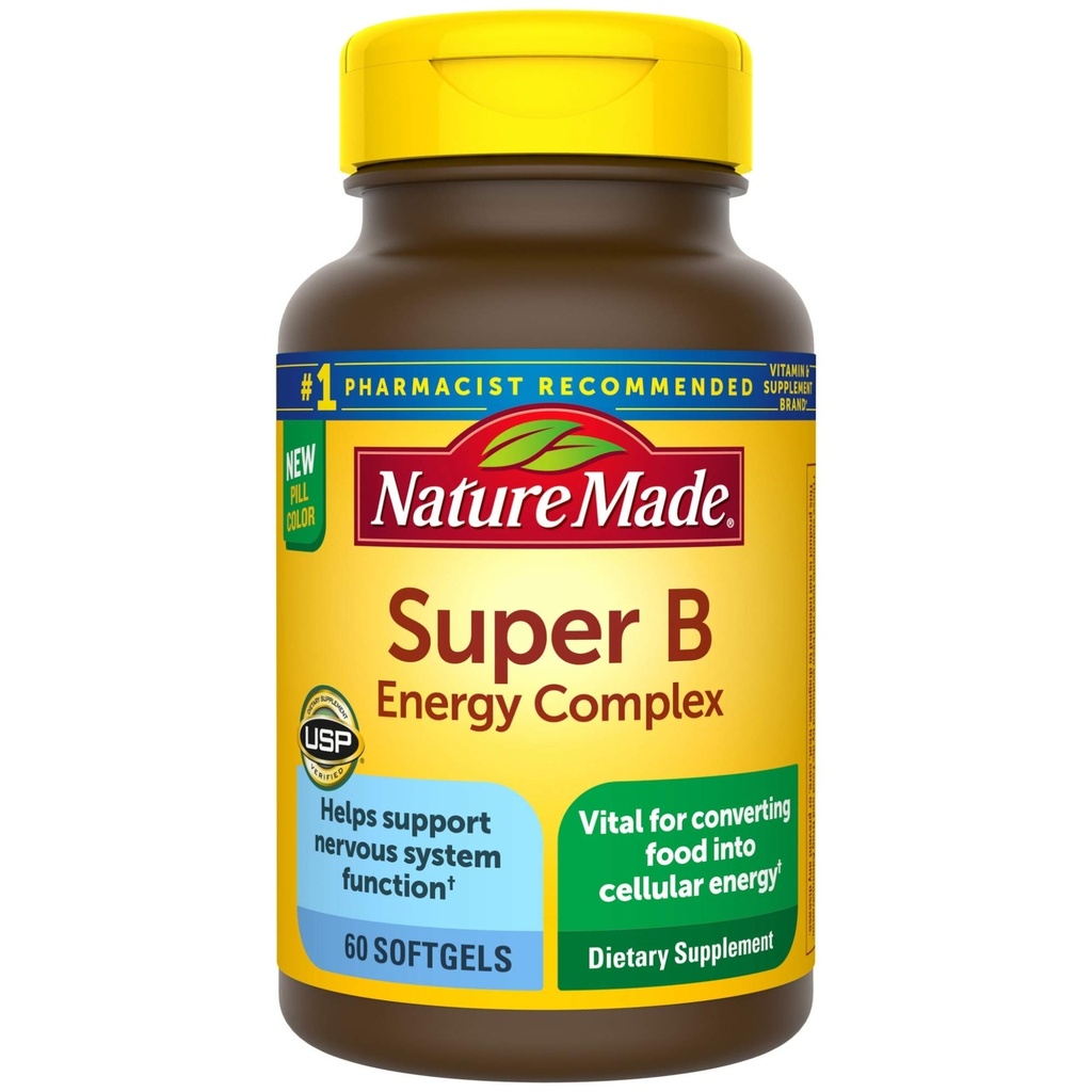 Nature Made Super B Energy Complex, Suplement diety dla wsparcia systemu nerwowego, 60 Softgels, 60 Day Supply