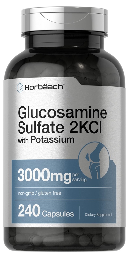 Horbäach glukozamina siarczan 2KCI z potasu beta124; 3000mg beta124; 240 kapsułki beta124; nie- GMO i gluten