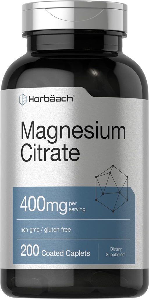 Horbäach Magnezu Citrate 124; 400mg Xi124; 200 Caplets Xi124; Vegetarian, Non-GMO, and gluten Free Supplement