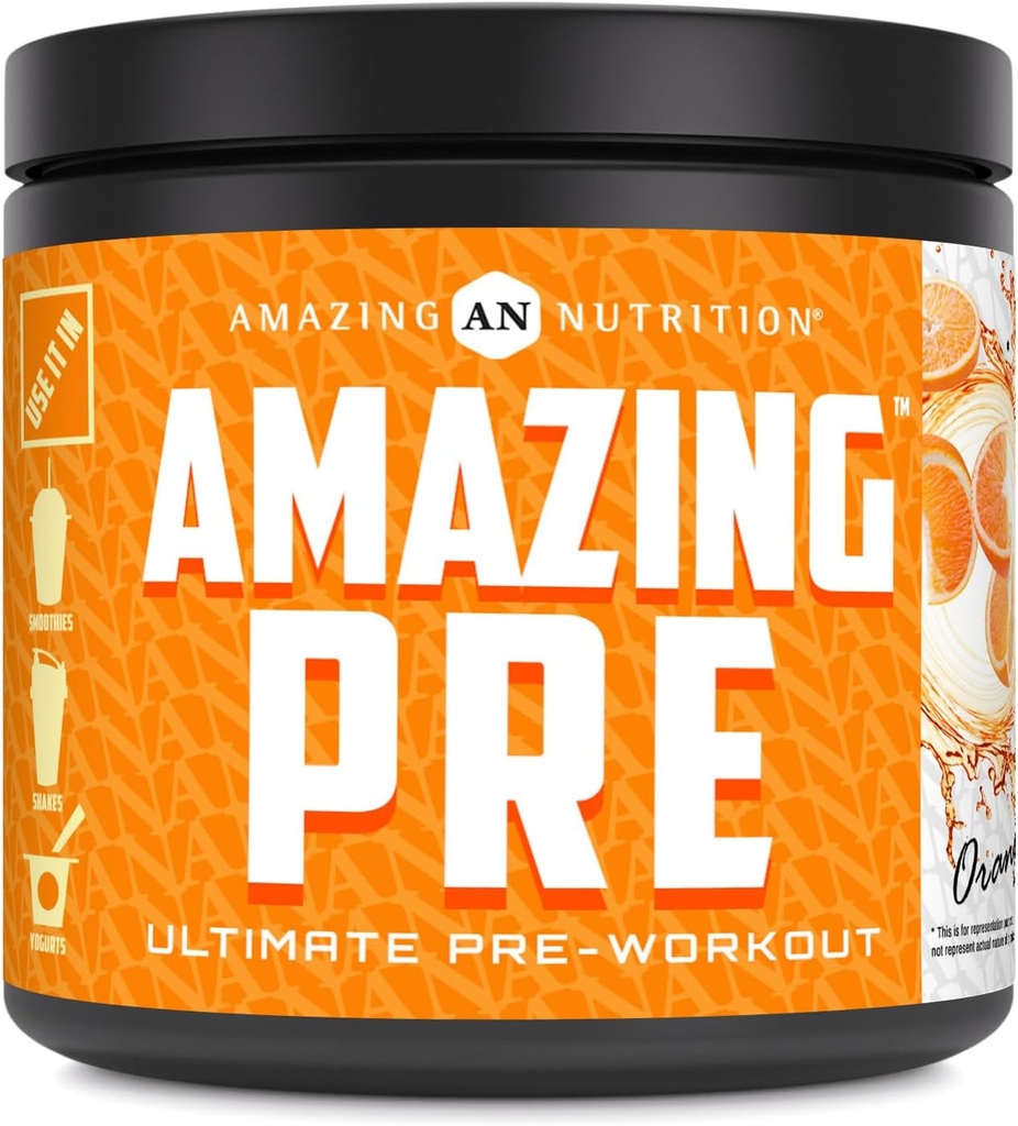 Niesamowite odżywianie niesamowite PRE 124; Ultimate Pre- Workout Supplement Agregat 124; 30 Serwowanie proszku 124; 2.5 Grams BCAA per serving (30 Służenia, Natural Orange)