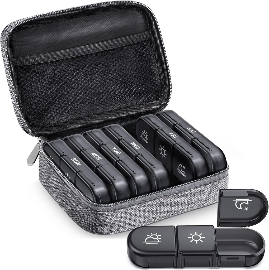 ZIKEE duży cotygodniowy pill case organizator 3 razy dziennie, Przenośne światło dowód Canvas worek pióro Box 7 Dzień, aby chronić swoją prywatność i sklep medykacji, Witamina, Olej rybny, Suplement (Grey)