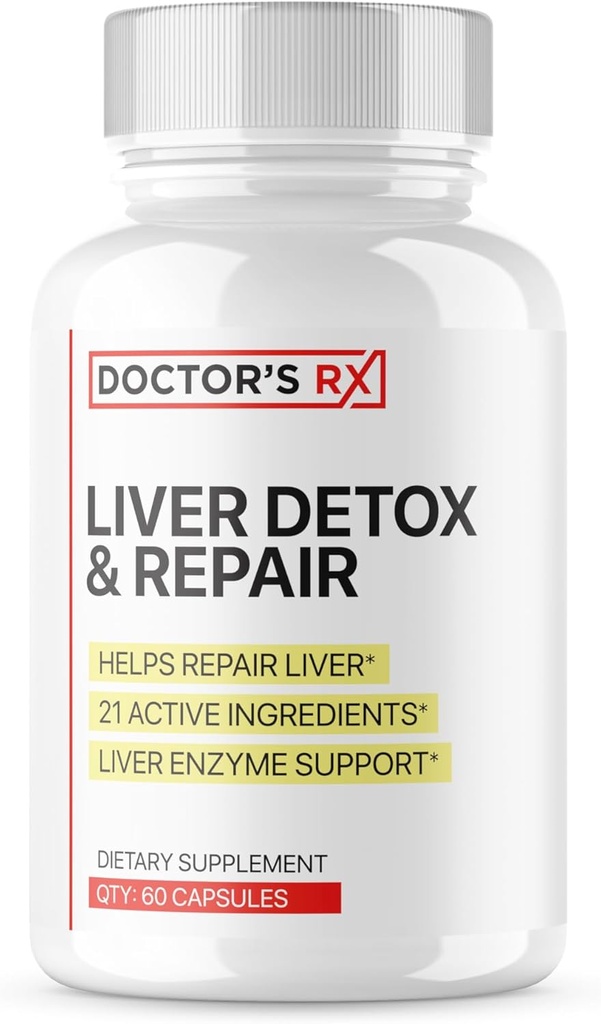 Lekarz RX 124; XI124; # 1 RATED Premium Liver Cleanse & Detox XI124; Optymalizacja funkcji wątroby, Naprawa enzymów wątrobowych 124; Ultra Dosed Formuła w / 21 Potężne składniki 124; Trzecia strona Tested + USA Made - 60 Kapsułki