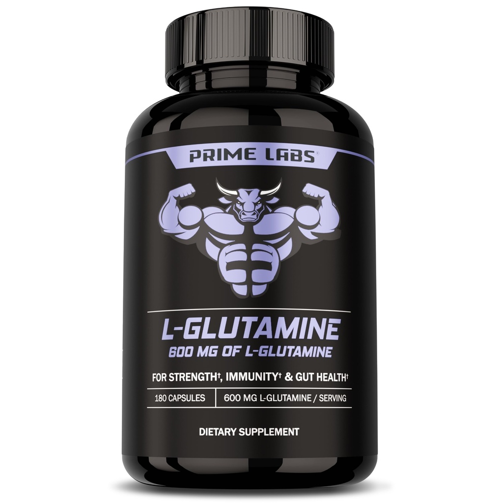 Prime Labs L Glutamine kapsułki 600mg - Wspomaga siłę, odzysk mięśni, odporność, & Gut Health - Suplement aminokwasów - dla mężczyzn i kobiet