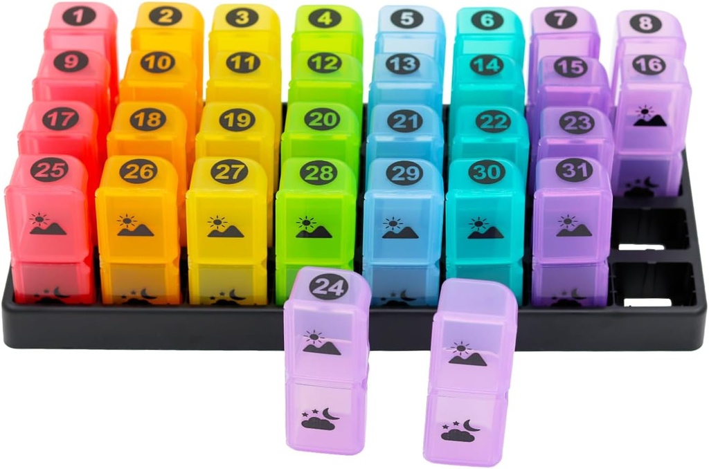 Monthly Pill Organizer 2 razy dziennie, jeden miesiąc Pill Box AM PM, 31 dzień Pill Case Dwa razy dziennie, aby utrzymać witaminę i Travel Medicine Organizator, 30 Dzień Pill Organizator, 4 tygodniowe Pill Cases