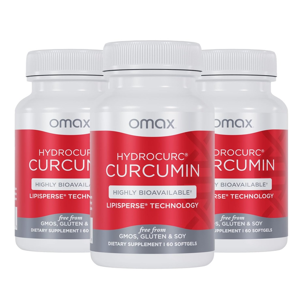 Omax3 Turkuminowe Kurkumy HydroCurc Softgels, Wysoce Biodostępny Nanopakt oleju MCT dla potencji i absorpcji, Joint Health, 180 Softgels (3 Pack)