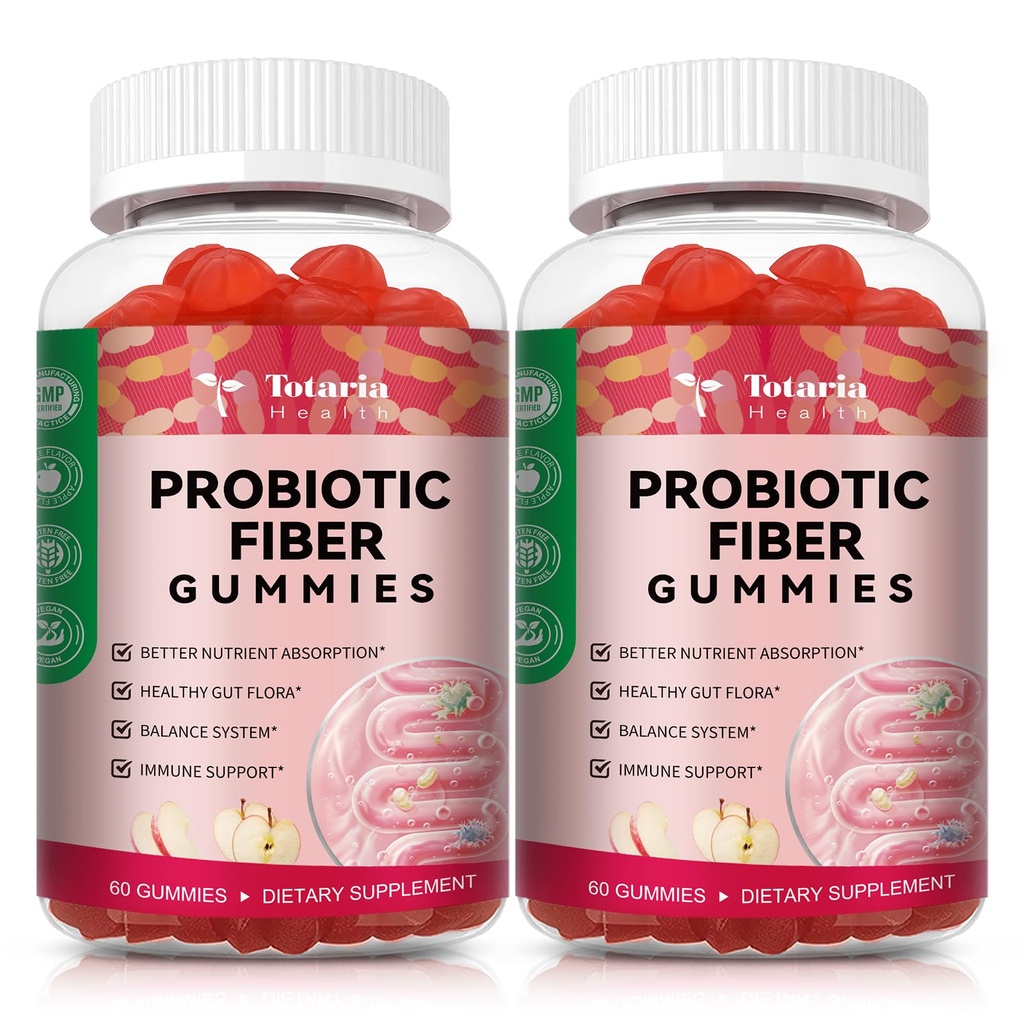 9- in-1 Probiotyczne gumki włókniste dla dorosłych i nastolatków 16G Fiber per Serving, Pzyllium Fiber Suplement z 5 Miliard CFU Bacillus Coagulans, Inulina, ACV for Digestive, Gut & Immune Wellness - 2 butelki
