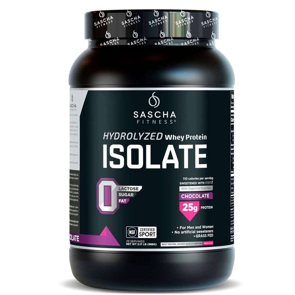 SASCHA FITNESS Zhydrolizowany izolat białka serwatki, 100% Grass- Fed (2 funt, czekolada)