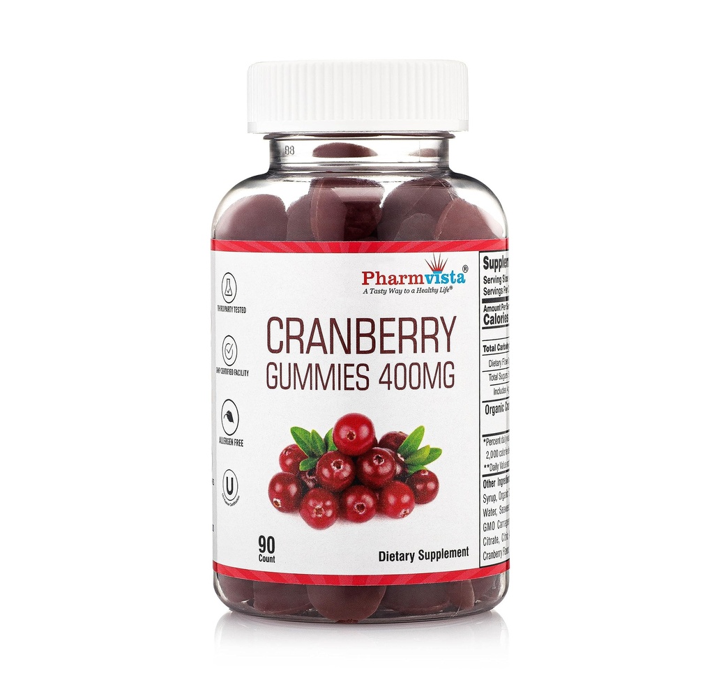 Żurawinowe gumki dla dzieci i dorosłych 400mg- Gluten Free Allergen Free Nutrient Rich Vegan Supplement -Żurawinowe Chews- 90