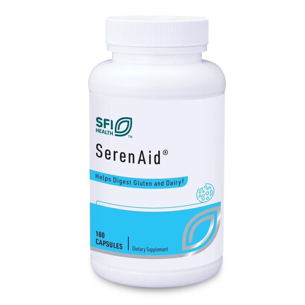 Klaire Labs SFI Health Serenaid - Vegetarian Multi Digestive Enzymes Supplement with DPP- IV Activity & Lactase - Enzyme Blend to Support Gluten & Dairy Breakdown - Promotes Diestion (180 kapsułki)