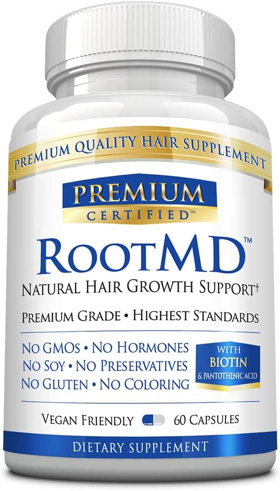 RootMD - Stymulowanie wzrostu włosów, Rejuvinate Follicles, Poprawa cyrkulacji skóry głowy - Biotyna, Miedź, Acetat tokoferylu, Saw Palmetto - Wszystkie naturalne Wegańskie Przyjazne - 60 Kapsułki