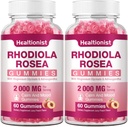 2 Pakiety bezcukrowe Rhodiola Rosea Gummies Adaptogenetic Rhodiola Rosea Supplement & Cortisol Blocker for Performance, Stamina, Mood & Motywacja - Non-GMO, 120 Vegan Chews