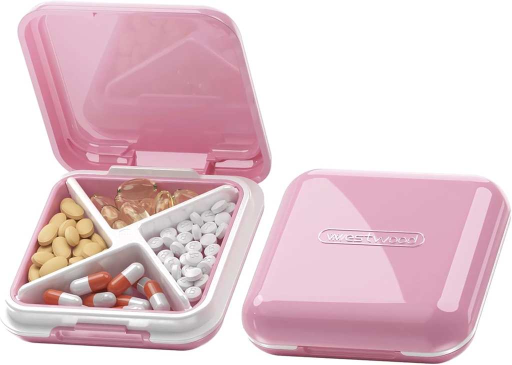 DUBSTAR Małe pióro Case, Cute Pill Box - Travel Daily Pill Organizator, Przenośny pojemnik Pretty Pill do kieszeni torebki, Kompaktowy posiadacz medycyny do witamin, Oleje rybne, Suplementy (różowy)
