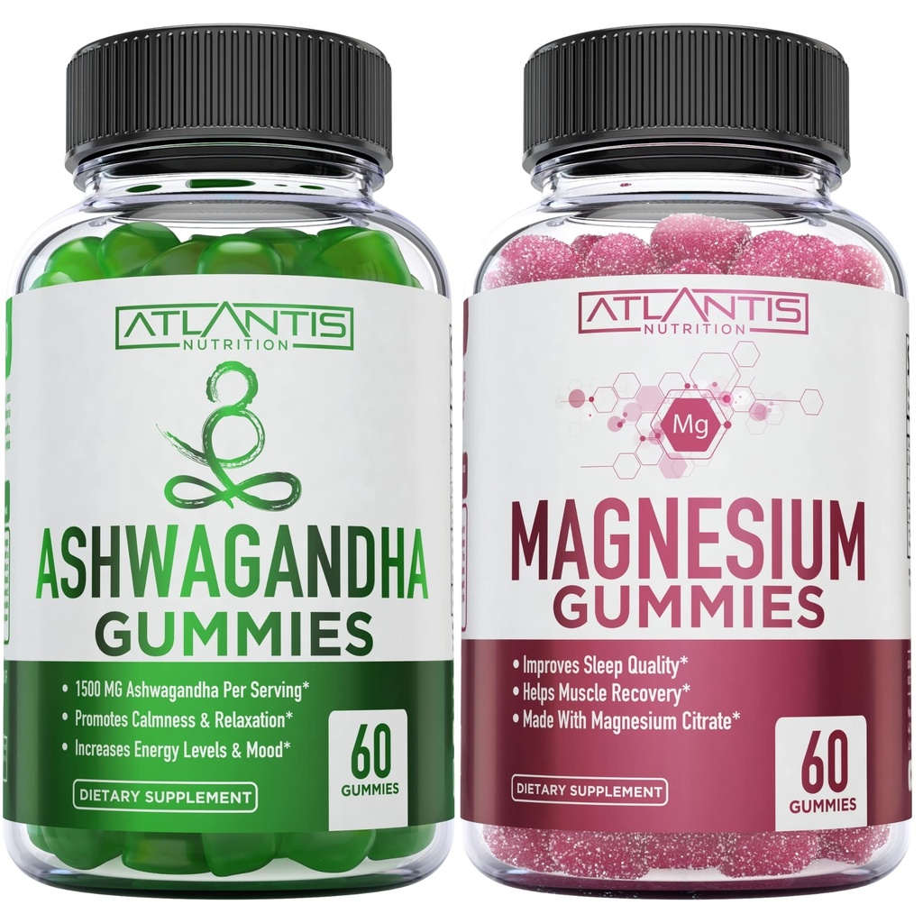 Ashwagandha & Magnezu Gummies dla Ulepszony sen & Wzmocnione funkcje ciała. Ashwagandha Boosts Mood & Energy - Magnez pomaga odzyskać mięśnie i łagodzi skurcze - Wegan
