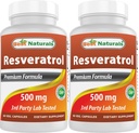 Najlepsze Naturals 2 Opakowania Resveratrol Complex 500 mg 60 Kapsułki Veg Made with Grape Skin, Czerwone wino, Quercetin - Gluten Free & Non GMO - (Razem 120 Kapsułki)