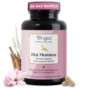 Winged Wellness Hot Momma Menopauza Suplementy dla kobiet - Menopauza wolna od hormonów Wsparcie ulgi dla gorących błysków i nocnych potów z Chaste Tree Berry, Multivitamins & More - 60 Kapsułki wegetariańskie