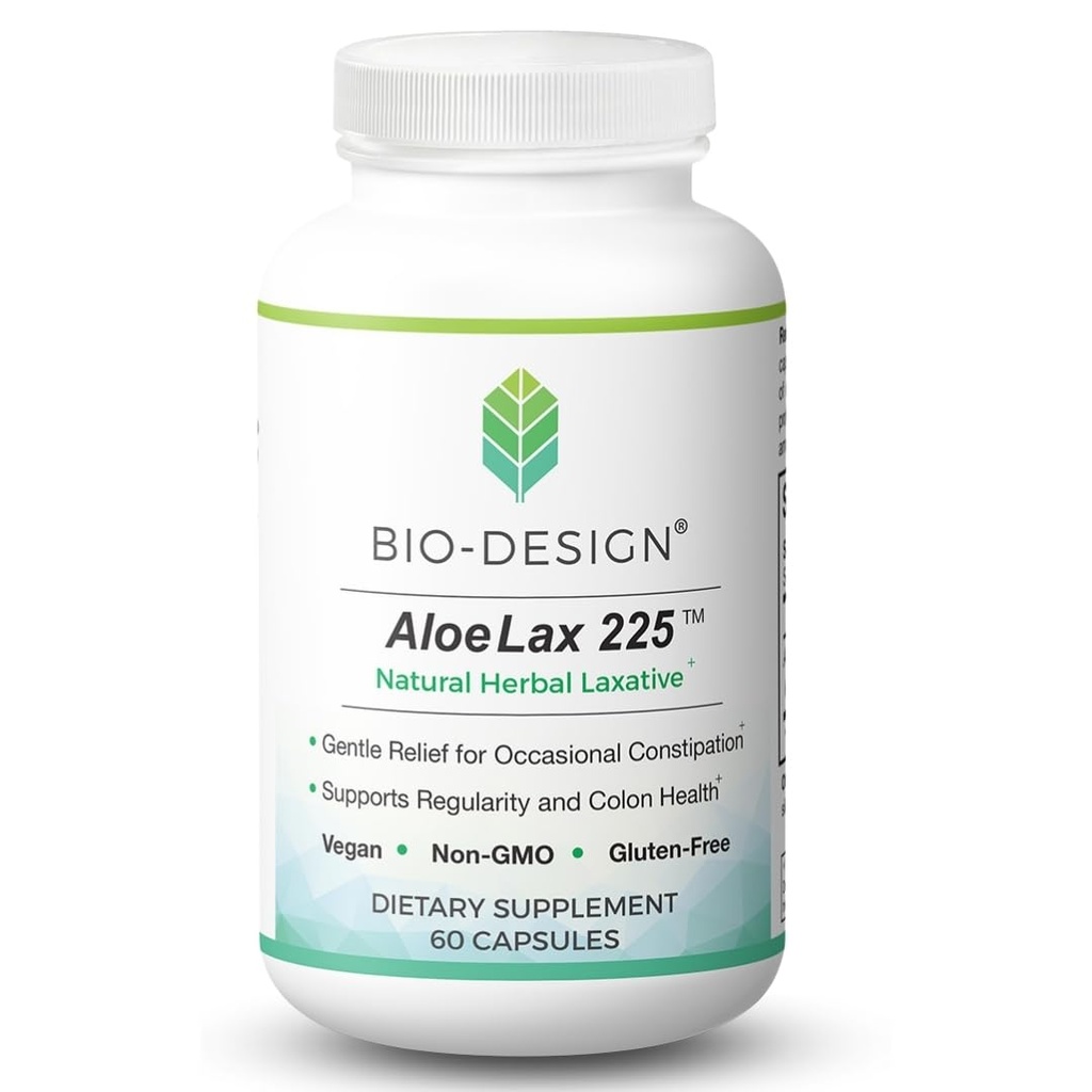 Aloe Lax 225 Natural Herbal Laxative - Delikatna ulga dla sporadycznych zaparć, Gaz, & Bloating z 225 mg Natural Aloe Ferox - Wspiera Regularność jelit & Colon Health - 60 Kapsułki