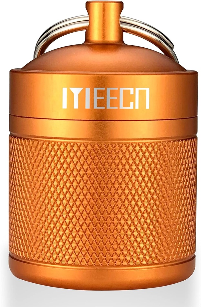 Keychain Pill Holder, Box, Aluminium, Waterproof Container, Pill Organizer for Outdoor Travel Camping, Rozmiar: 1.6 x 1.6 x 2 in (Orange)