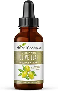 Herbal Goodness Olive Leaf Extract Liquid 1oz - do immunologicznego Boost, Cadivac Support, Cognitive Wellbeing, Ulepszony Zdrowie skóry i Digestive Comfort z przeciwutleniaczami - 1 butelka